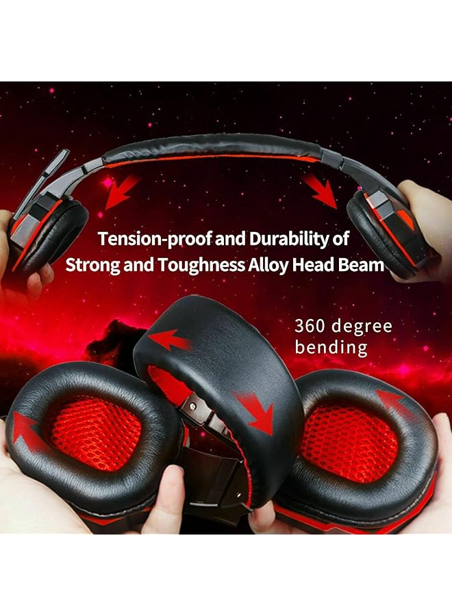 Excefore Stereo Pro Gaming Headset With Enc Noise Cancelling Microphone Led Light Surround Sound And Soft Memory Earmuffs For Ps5 Ps4 For Xbox One Switch Pc Laptop Mobilephone Red  - Image 4