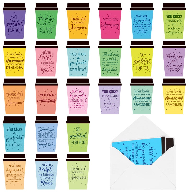 Outus 48 Pack End of Year Thank You Cards for Teacher Coffee Cup Appreciation Cards Printed with Envelopes for Graduation Teachers Employee Coworker Team Staff Office School Favors - Image 2