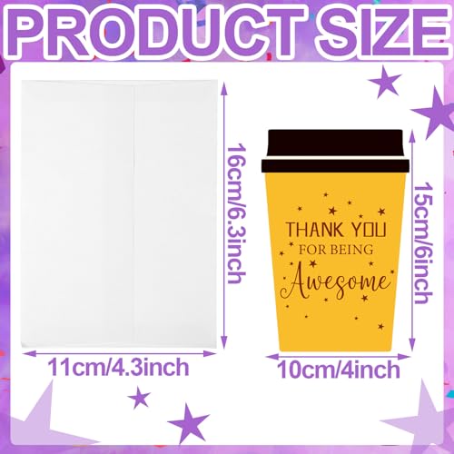 Outus 48 Pack End of Year Thank You Cards for Teacher Coffee Cup Appreciation Cards Printed with Envelopes for Graduation Teachers Employee Coworker Team Staff Office School Favors - Image 3