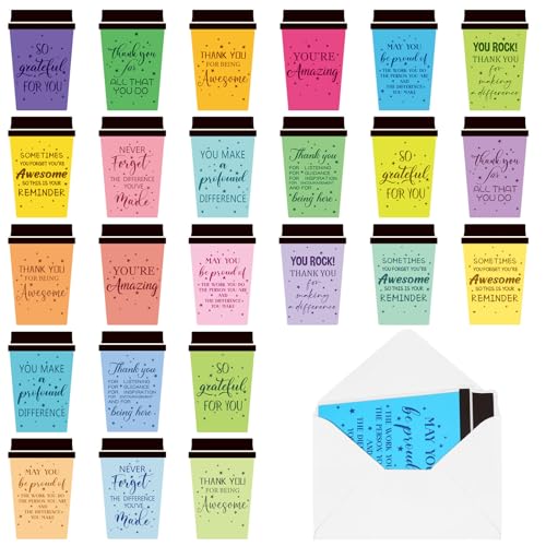 Outus 48 Pack End of Year Thank You Cards for Teacher Coffee Cup Appreciation Cards Printed with Envelopes for Graduation Teachers Employee Coworker Team Staff Office School Favors - Image 1