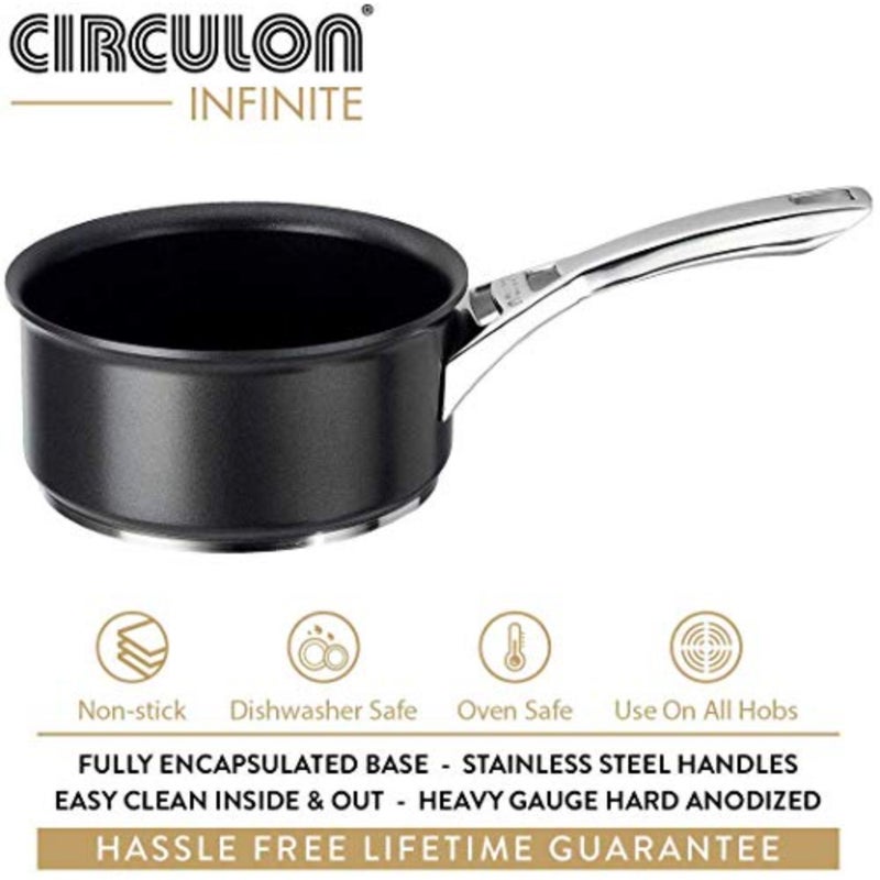 Infinite Milk Pan 16cm 1.4L for dairy heating, hard anodised black body with stainless steel base handles, non-stick, induction-compatible, dishwasher safe - Image 2