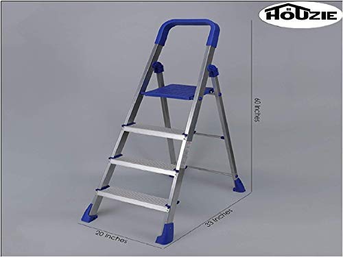 GRAZIA Aluminium Strong and Durable Folding Ladder (4 Step) Silver - Image 3