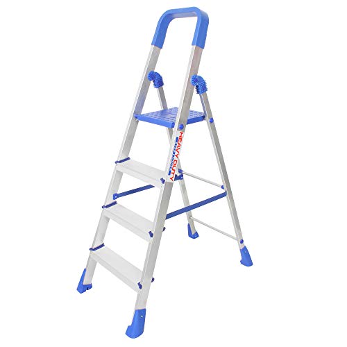 GRAZIA Aluminium Strong and Durable Folding Ladder (4 Step) Silver - Image 1