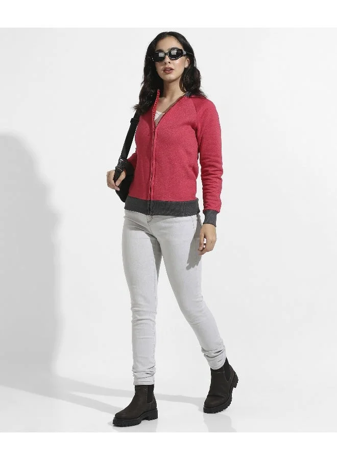 Pinacolada  Women's Red Zip-Front Sweatshirt With Contrast Hem for Women | Best Price UAE