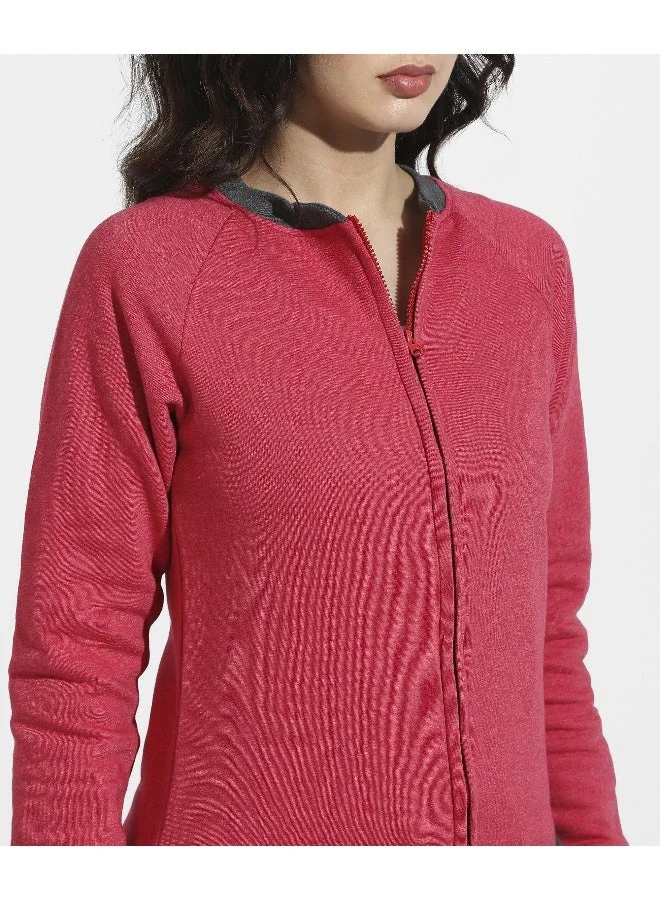 Pinacolada  Women's Red Zip-Front Sweatshirt With Contrast Hem for Women | Best Price UAE