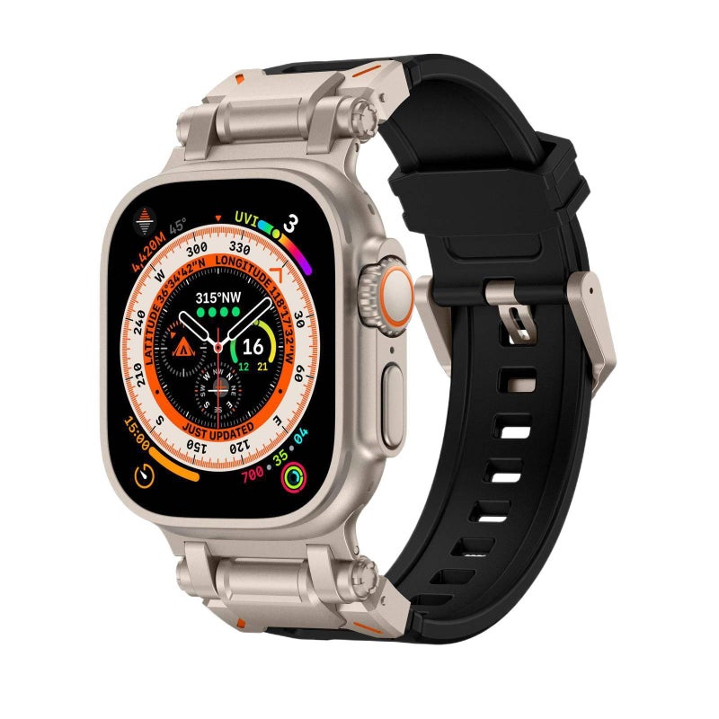 سوار ساعة ذكية سوار معدني من الستانلس ستيل متوافق باللون أسود قابل للتعديل مع Apple Watch 42/44/45/49mm بملاءمة قابلة للتعديل وحزام بديل بتصميم معدني أنيق - Image 1