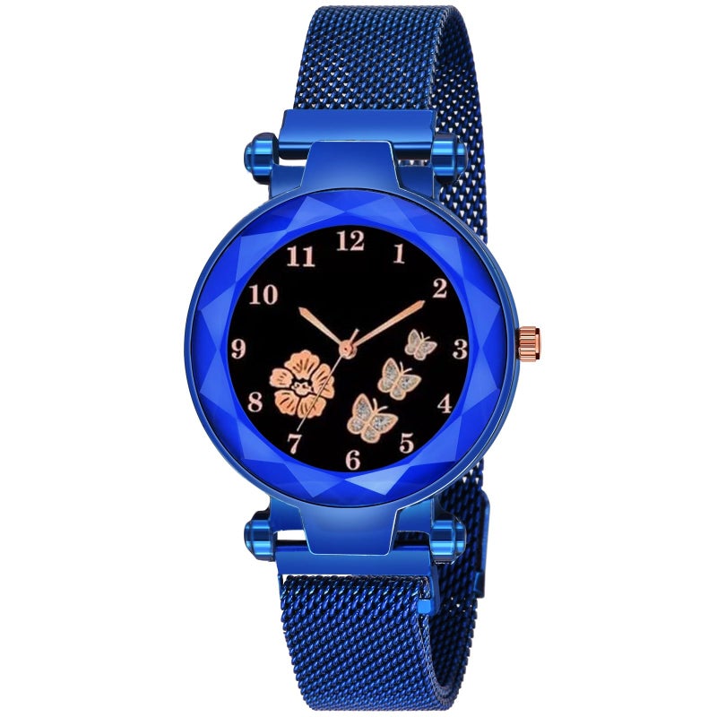 CERO New Flower Butterfly Dial Mgnetic Strap Girls Analogue Watch for Woman (Blue) - Image 5