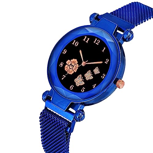 CERO New Flower Butterfly Dial Mgnetic Strap Girls Analogue Watch for Woman (Blue) - Image 2