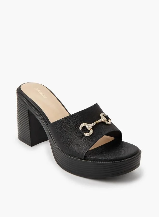 Surestep Women Lightweight Metallic Block Heel Sandals With Embellished Buckle