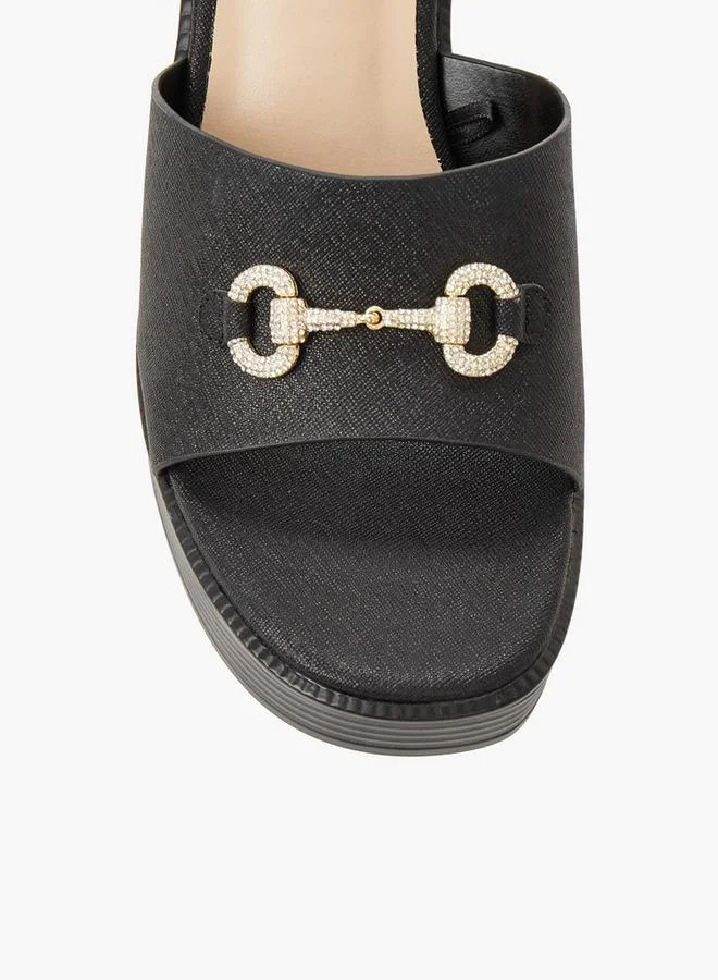 Surestep BLACK Women Lightweight Metallic Block Heel Sandals With Embellished Buckle for Women | Best Price UAE