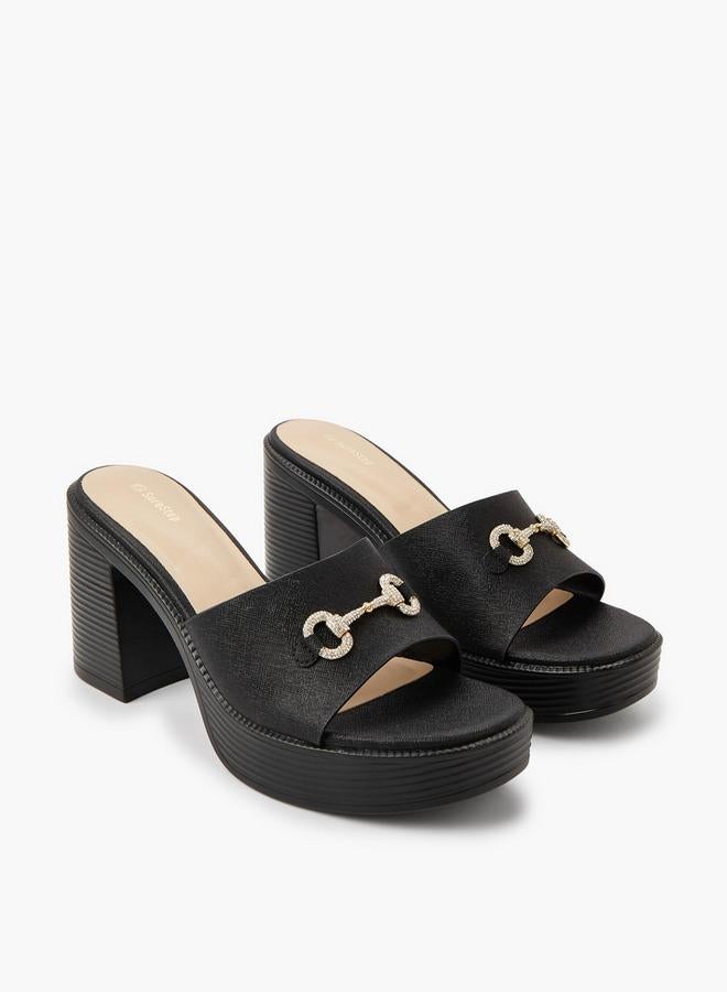 Surestep Women Lightweight Metallic Block Heel Sandals With Embellished Buckle - Image 1