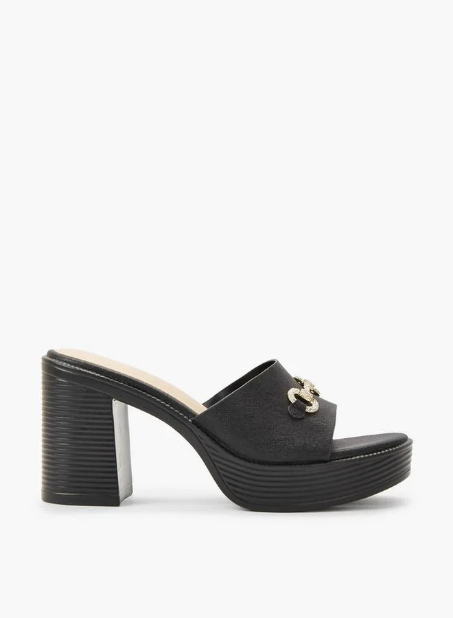 Surestep BLACK Women Lightweight Metallic Block Heel Sandals With Embellished Buckle for Women | Best Price UAE