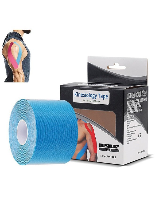 Sthxyfaith - Athletic Non-Athlete Therapeutic Waterproof Tape Helps Relieve Muscle Joint and Bone Pain All Day Record (5cmx5m) (Blue) - Image 1