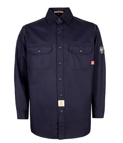 BOCOMAL FR Shirts Flame Resistant Shirt NFPA2112/CAT2 7.5oz Fire Resistant Navy Men's Fire Retardant Workwear Welding Shirt - Image 1