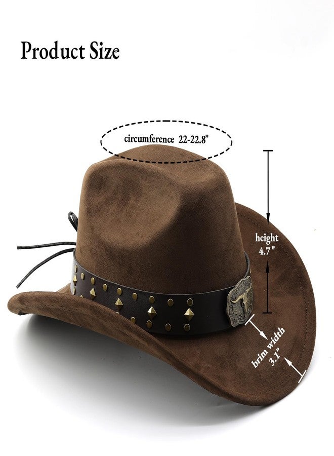 LIDHAY Cowboy Hat for Women Men with Shapeable Wide Brim Western Suede Hat for Cowboys and Cowgirls XG-JPNT Coffee - Image 3