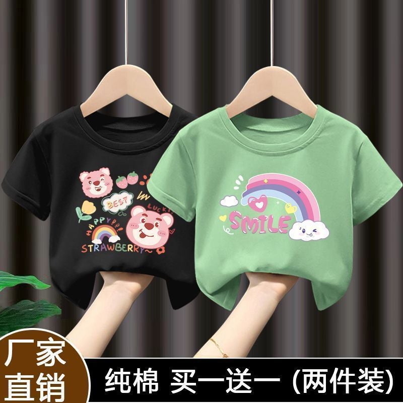 Summer 100 Cotton Girls Short-Sleeved T-Shirt Cartoon All-Match Half-Sleeved T-Shirt New Style 12 - Image 1