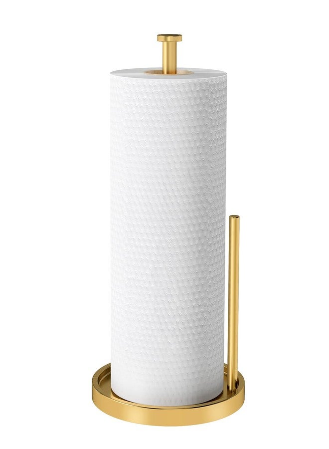 STWWO Paper Towel Holder Countertop, Standing Paper Roll Holder with Anti Slip Weighted Base, Stainless Steel Freestanding Paper Towel Holder for Kitchen, Gold - Image 1