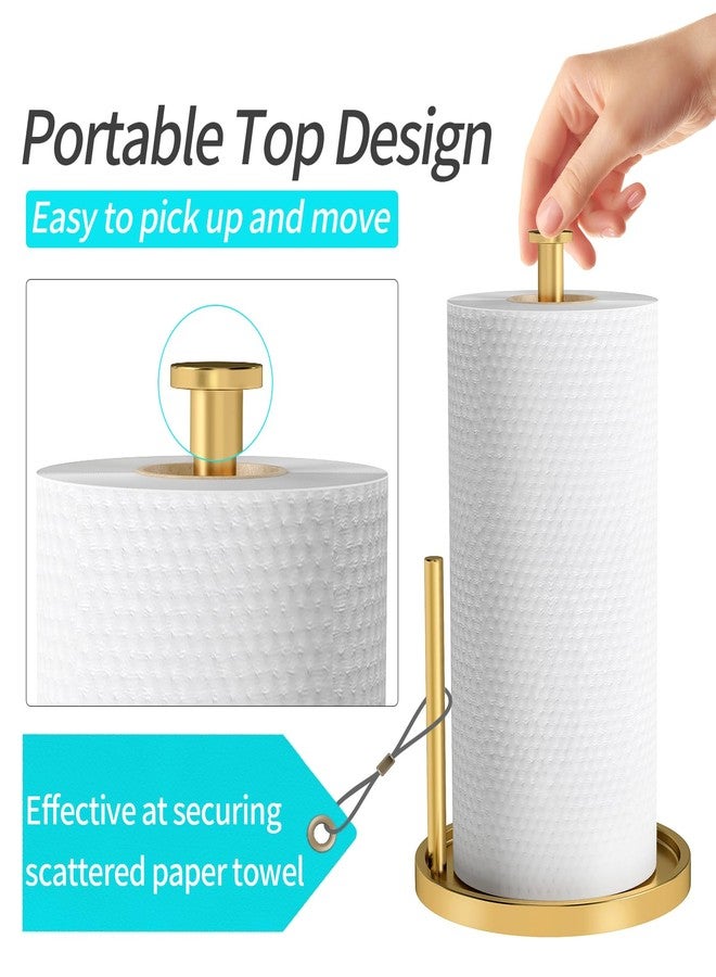 STWWO Paper Towel Holder Countertop, Standing Paper Roll Holder with Anti Slip Weighted Base, Stainless Steel Freestanding Paper Towel Holder for Kitchen, Gold - Image 3