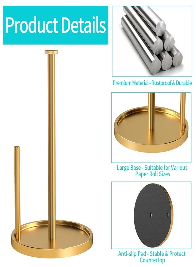 STWWO Paper Towel Holder Countertop, Standing Paper Roll Holder with Anti Slip Weighted Base, Stainless Steel Freestanding Paper Towel Holder for Kitchen, Gold - Image 4