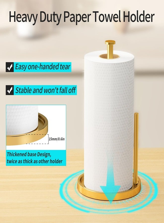 STWWO Paper Towel Holder Countertop, Standing Paper Roll Holder with Anti Slip Weighted Base, Stainless Steel Freestanding Paper Towel Holder for Kitchen, Gold - Image 2