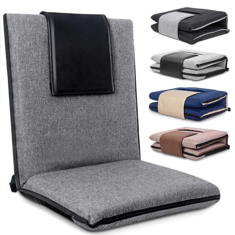 FASTMOMENT Floor Chair with Back Support 14Position Adjustable Floor Chair Portable Ground Seating for Adults  Kids Foldable Meditation Seat with Japanese KOYO Bearings  Washable Linen Cover Grey