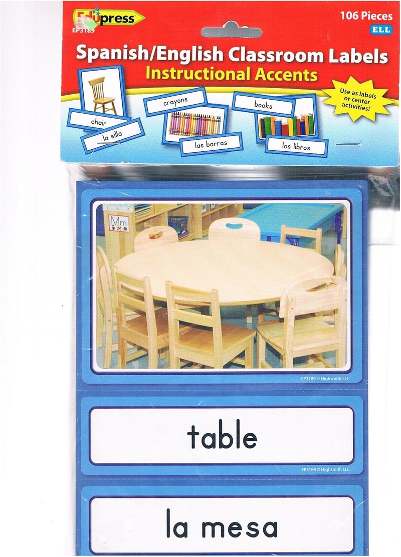 Edupress Spanish/English Classroom Labels Accents - 106 Piece Set for Educational Use