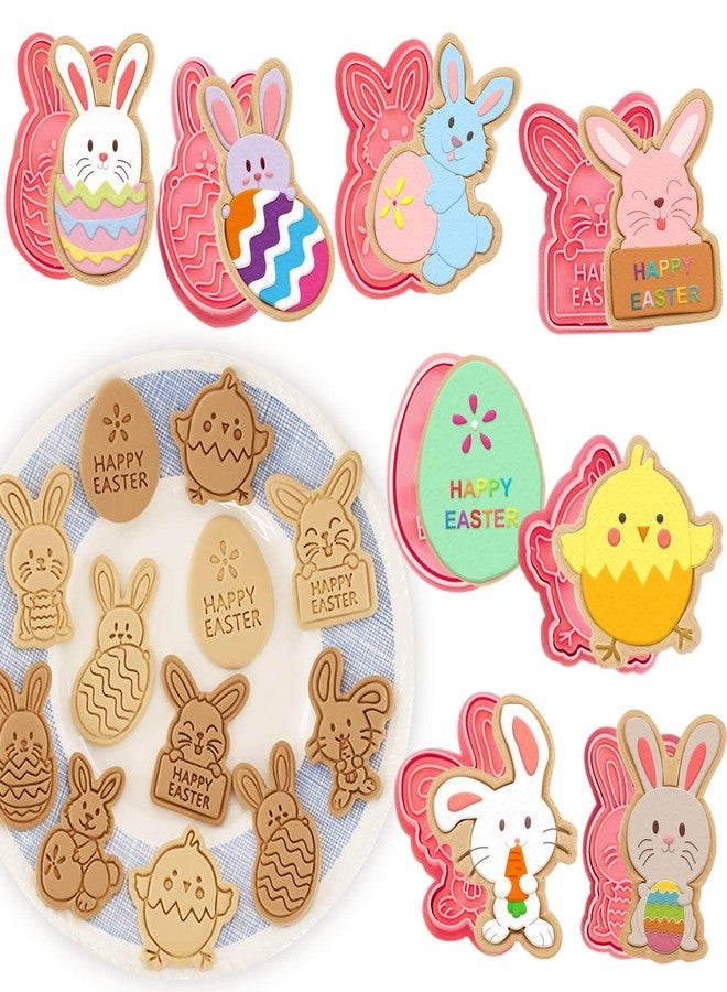 Partywind 8 Styles Easter Bunny Cookie Cutters, Easter Biscuit Fondant Pastry Cookie Cutter Stamps for Baking, Fun Cookie Cutters Shapes with Bunny Egg Carrot for Party Decorations - Image 1