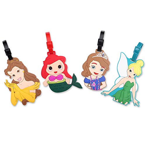 Finex 4 Pcs Set Princess Silicone Travel Luggage Baggage Identification Labels ID Tag for Bag Suitcase Plane Cruise Ships with Belt Strap - Image 1