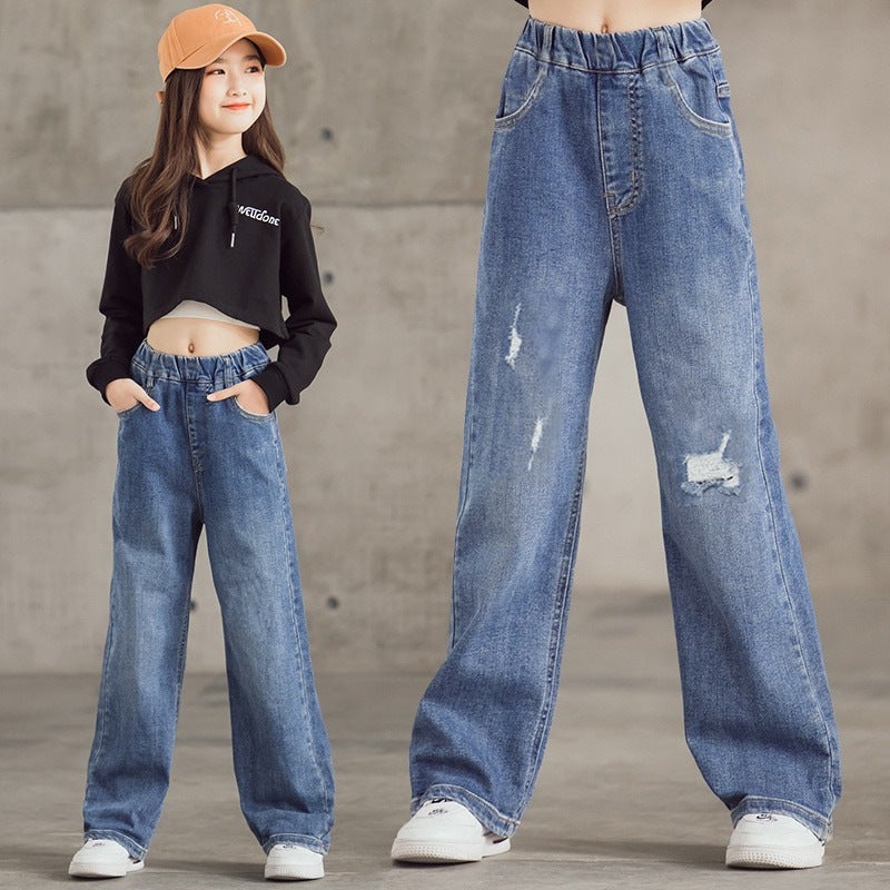 A Generation Of Hair Girls In Children'S Jeans Girls Pants 3-6-10-12-15 Years Old Children'S Pants Tide - Image 3