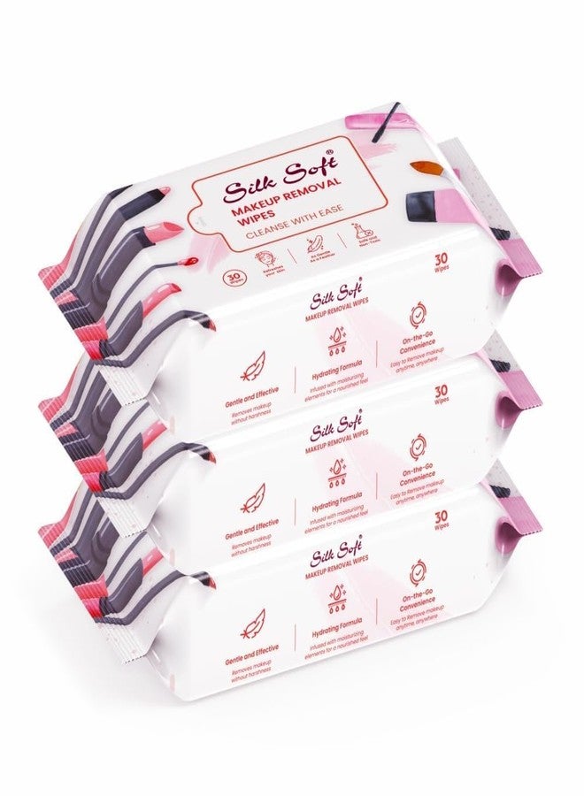 Silk Soft Makeup Remover Wipes, Ultra-Soft Thick Fabric, Waterproof Makeup Removal, Alcohol & Paraben-Free, Moisturizing, 30 Count (PACK OF 3) - Image 1