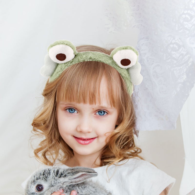 2pcs Cartoon Makeup Hairband Plush Face Washing Headband Lovely Frog Headband Face Wash Hairband Funny Hair Hoop Cute Animal Ears Hair Hoop - Image 3