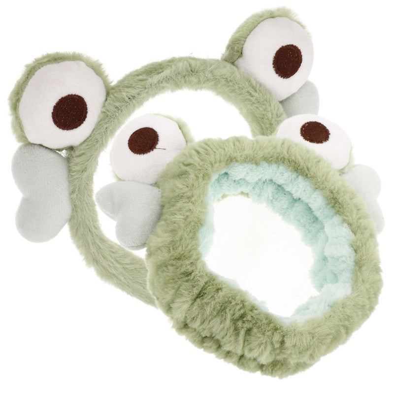 2pcs Cartoon Makeup Hairband Plush Face Washing Headband Lovely Frog Headband Face Wash Hairband Funny Hair Hoop Cute Animal Ears Hair Hoop - Image 1
