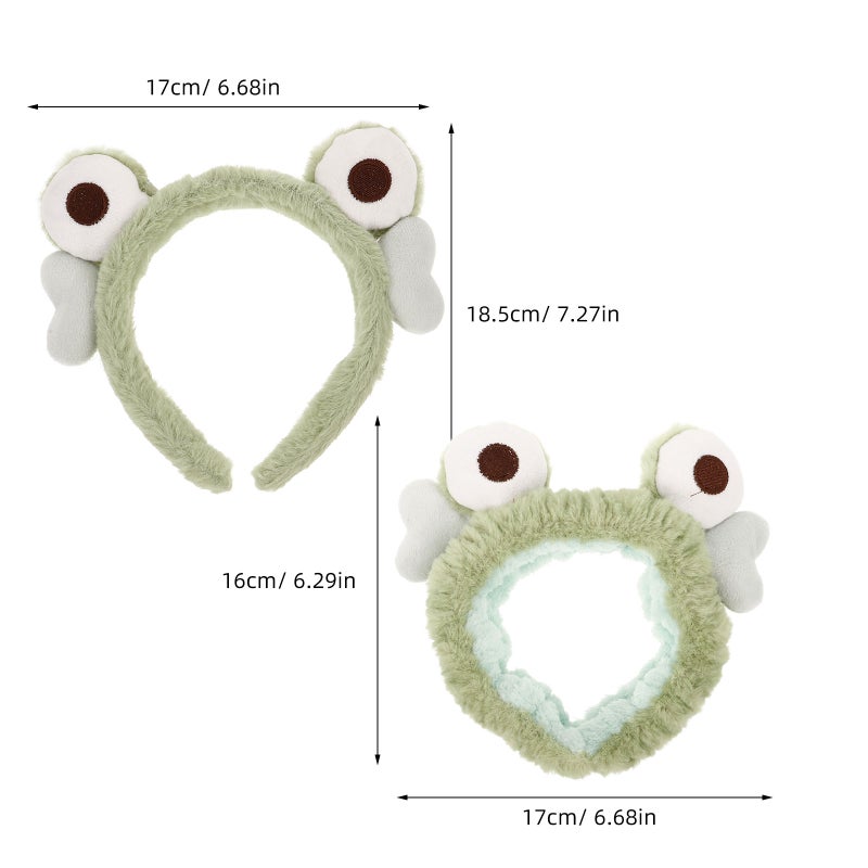 2pcs Cartoon Makeup Hairband Plush Face Washing Headband Lovely Frog Headband Face Wash Hairband Funny Hair Hoop Cute Animal Ears Hair Hoop - Image 2