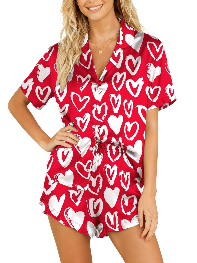 CAZYCHILD Valentines Pajamas Sets for Women Pjs Short Sleeve Top and Shorts Loungewear 2 Pcs Set Button Down Sleepwear - Image 1