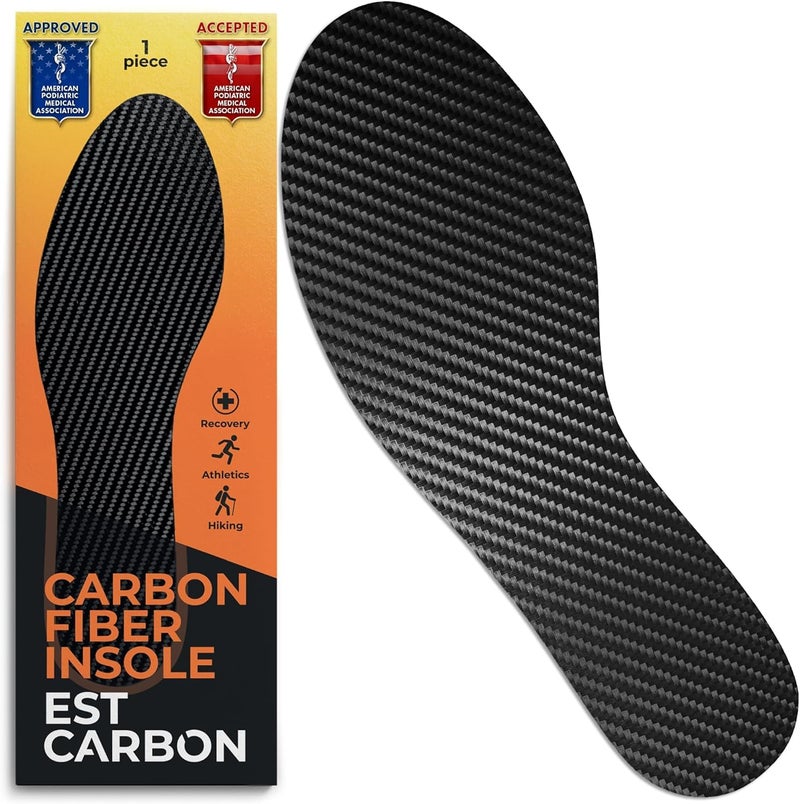 EstCarbon - Carbon Fiber Insole - 1 pc, Men 6, Women 7 - Unisex Orthotic Shoe Insert - Stiff Foot Plate - Turf Toe, Hallux Rigidus, Flat Feet, Plantar Fasciitis, Mortons Extension - Image 1