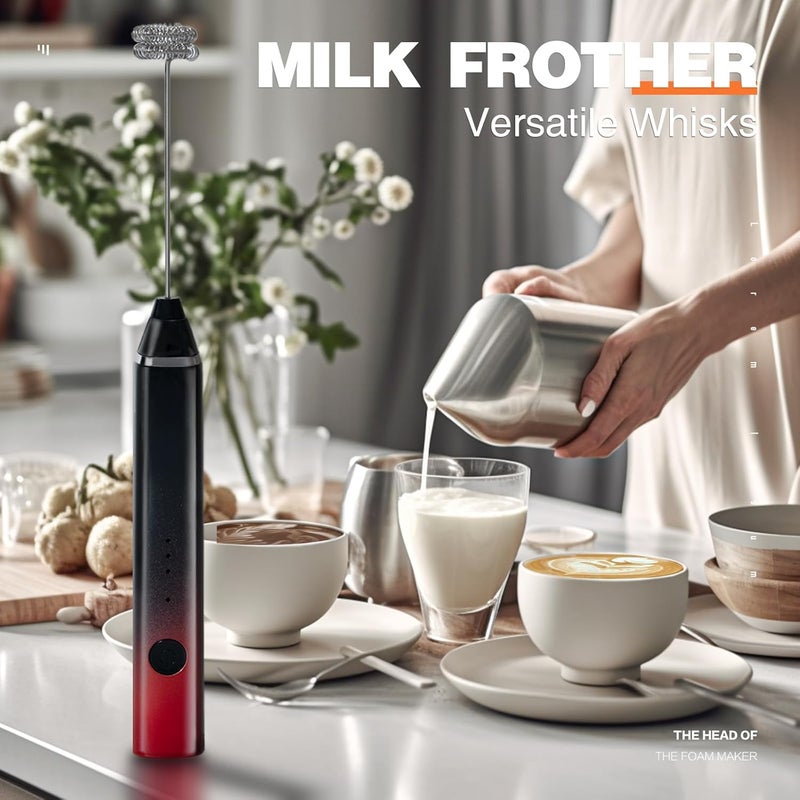Laposso Milk Frother Rechargeable Handheld Electric Whisk Coffee Frother Mixer with 3 Stainless whisks 3 Speed Adjustable Foam Maker Blender for Coffee Matcha Latte Cappuccino Hot Chocolate（Black Red） - Image 5