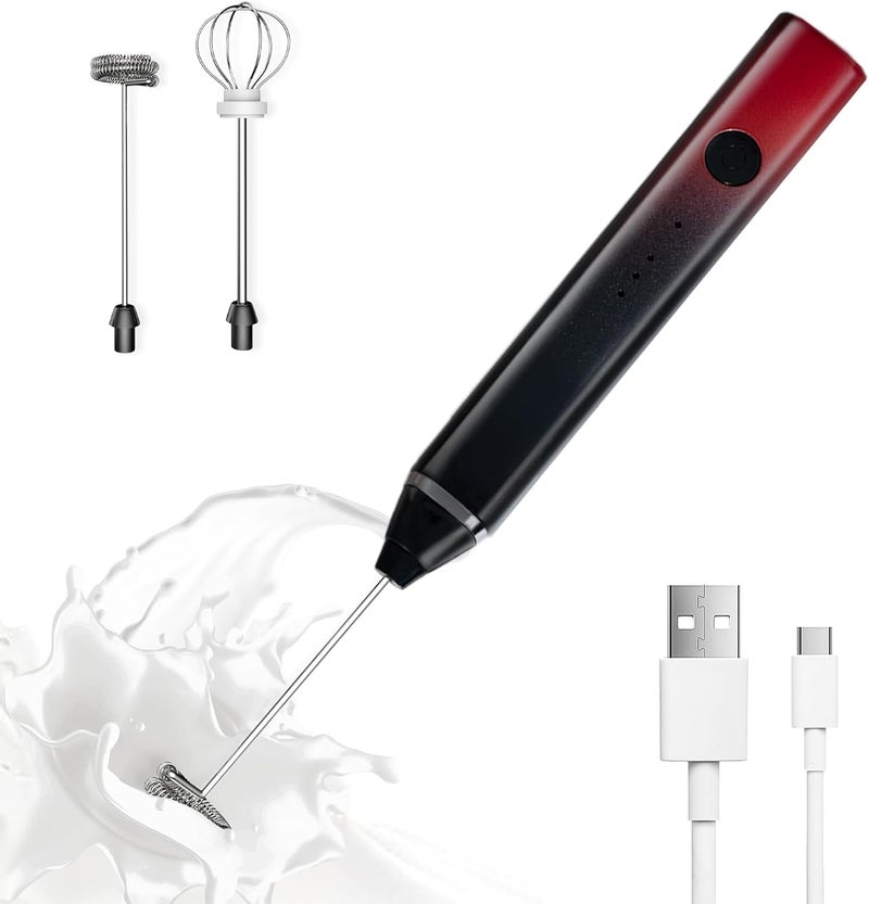 Laposso Milk Frother Rechargeable Handheld Electric Whisk Coffee Frother Mixer with 3 Stainless whisks 3 Speed Adjustable Foam Maker Blender for Coffee Matcha Latte Cappuccino Hot Chocolate（Black Red） - Image 1