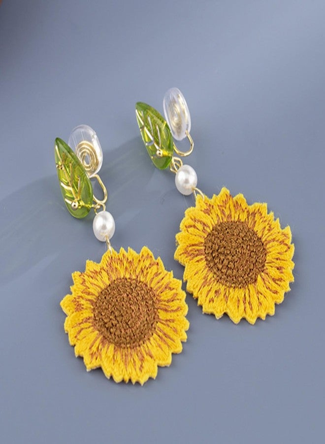 Dcfywl731 Spring Flower Earrings for Women Sunflower Clip on Earrings Spring Dresses for Women 2025 - Image 4