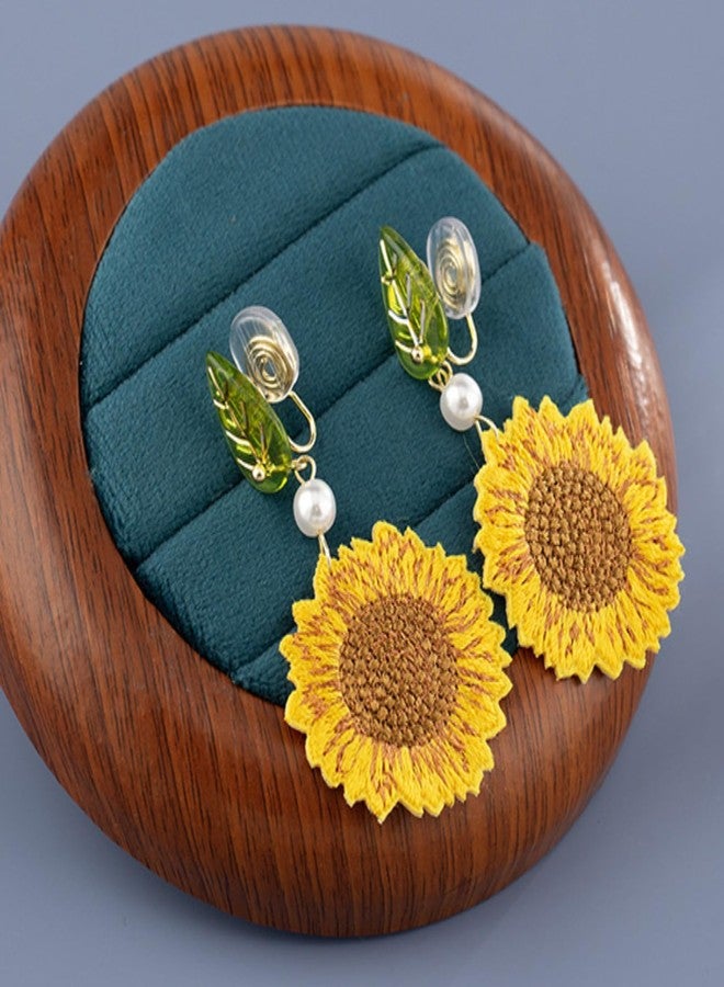 Dcfywl731 Spring Flower Earrings for Women Sunflower Clip on Earrings Spring Dresses for Women 2025 - Image 5