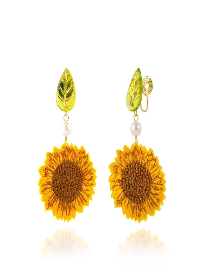 Dcfywl731 Spring Flower Earrings for Women Sunflower Clip on Earrings Spring Dresses for Women 2025 - Image 1