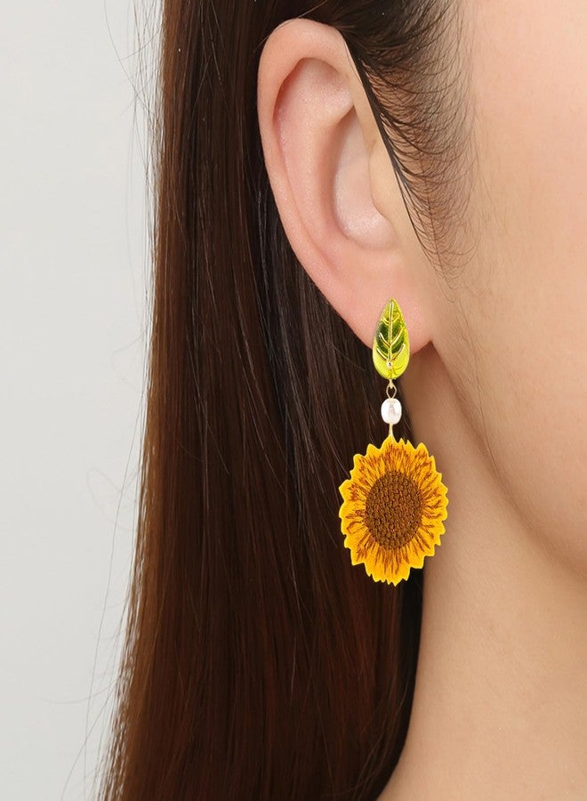 Dcfywl731 Spring Flower Earrings for Women Sunflower Clip on Earrings Spring Dresses for Women 2025 - Image 2