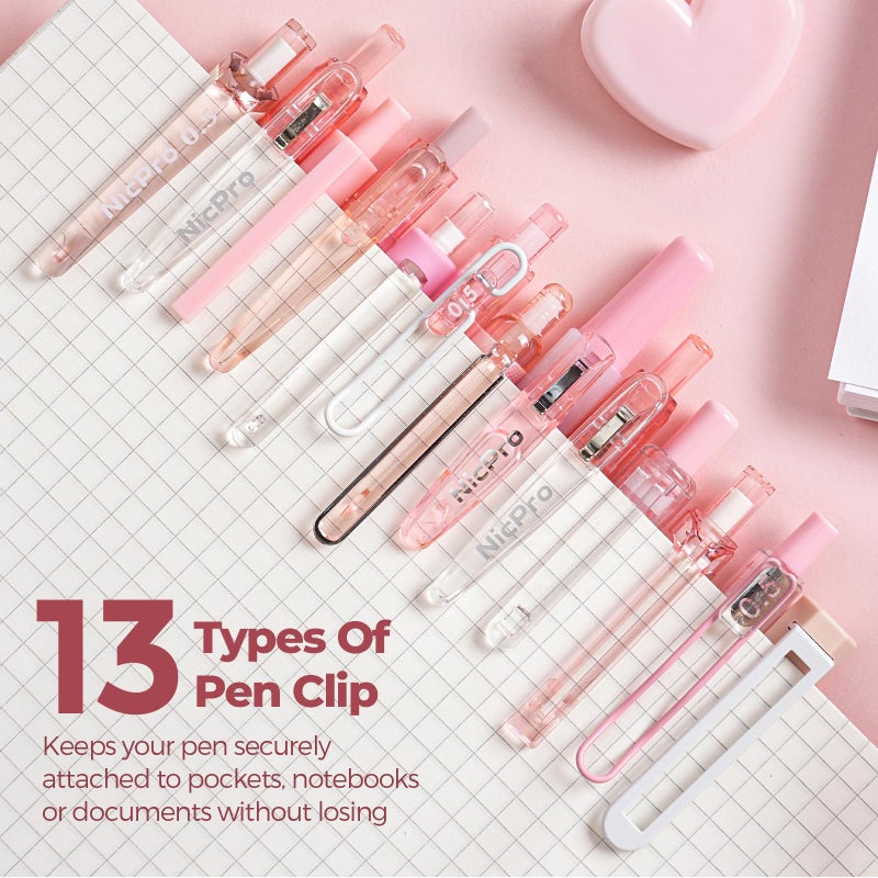 Nicpro 13 Pack Pink Gel Pens Set, Fine Tip Black Ink Pen with 1 Highlighter, Cute Pen for Journaling, Back to School Office Supplies for Teacher Student Gift, Pink Desk Accessories for Girl Stationery - Image 3