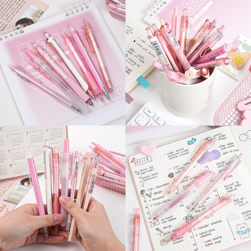 Nicpro 13 Pack Pink Gel Pens Set, Fine Tip Black Ink Pen with 1 Highlighter, Cute Pen for Journaling, Back to School Office Supplies for Teacher Student Gift, Pink Desk Accessories for Girl Stationery - Image 4