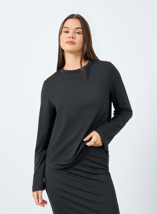 Styli Black Solid Knit Top and Midi Skirt Co-Ords - Image 2