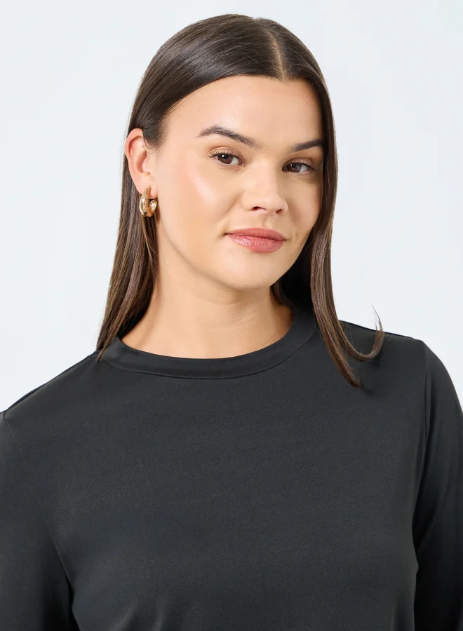 Styli Styli Black Solid Knit Top and Midi Skirt Co-Ords