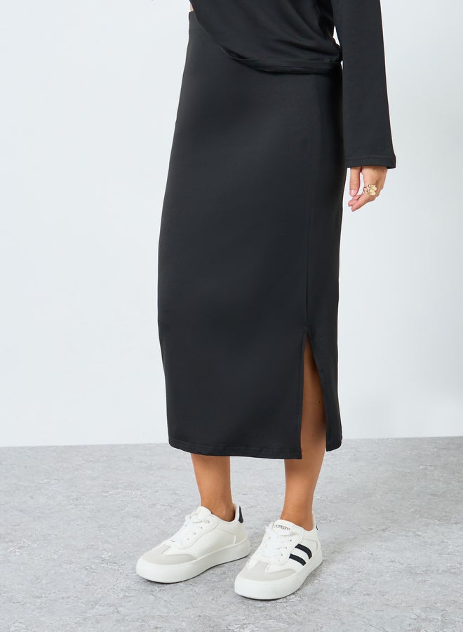 Styli Black Solid Knit Top and Midi Skirt Co-Ords - Image 5