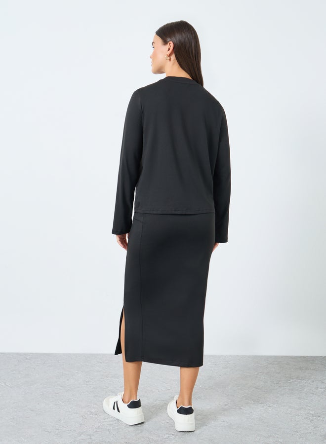 Styli Black Solid Knit Top and Midi Skirt Co-Ords - Image 4