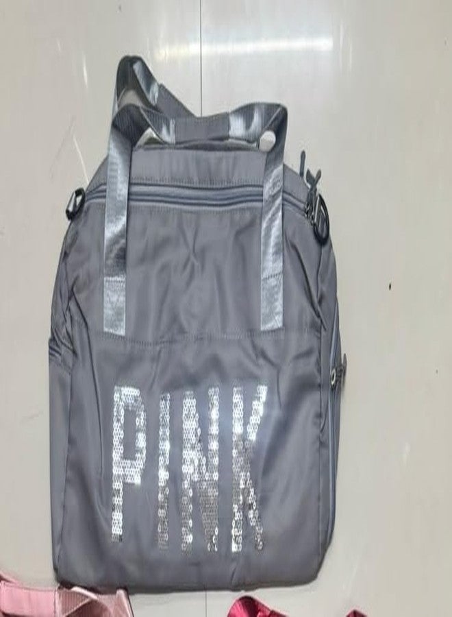 Firstdemand Duffle Bag with Shoe Compartment, 16 Cms, Polyester, Grey with Pink Letter Design, Travel and Sports Shoulder Bag for Men and Women - Image 4