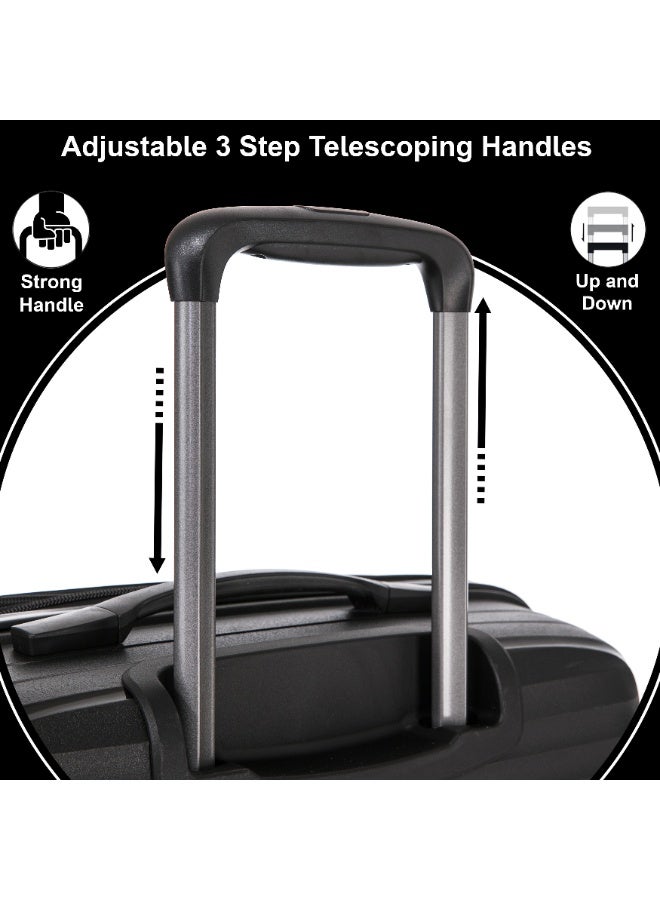 CABINPRO Light Weight PP Fashion Trolley Luggage Set of 3 Expandable Hard Case Suitcase with Safe Zipper and 4 Quite 360° Double Spinner Wheels CP002 Black - Image 3