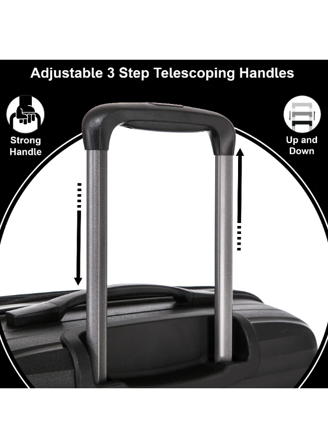 CABINPRO Set of 3 Light Weight PP Fashion Trolley Luggage Set of 3 Expandable Hard Case Suitcase with Safe Zipper and 4 Quite 360° Double Spinner Wheels CP002 Black  | Best Price UAE